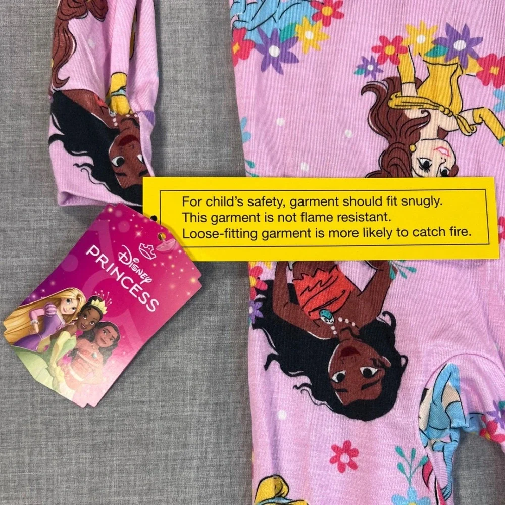 Disney Princess Toddler Girls Pink Viscose Zip Footless Pajamas 3T Moana Ariel